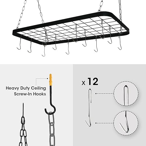 Miniatura 6 de J JACKCUBE DESIGN MK397C - Estante para ollas de techo, 33 pulgadas, para colgar en la pared, con 12 ganchos, organizador de utensilios de cocina