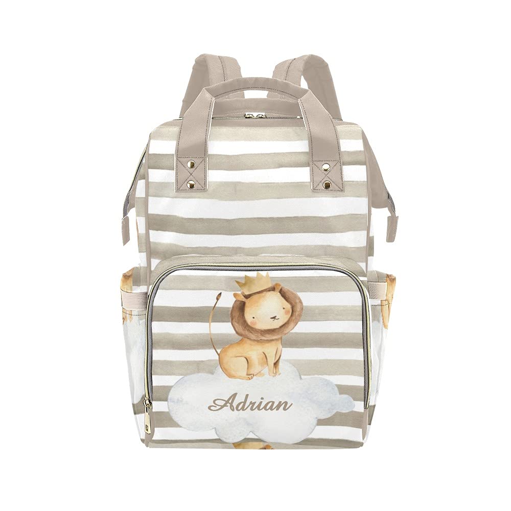 Personalized Cute Lion Diaper Bag Backpack with Name for Men Women Custom Nursing Baby Bags Shoulders Travel Bag Daypack