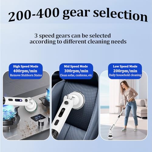 Image of 9 in 1 Cordless Electric Scrubber, 360 Rotating Cleaning Brush for Home, 9 Replaceable Heads, 2 Speed Settings, 90 Minutes Runtime, Adjustable Length for Bathroom, Kitchen, Car, and Floors