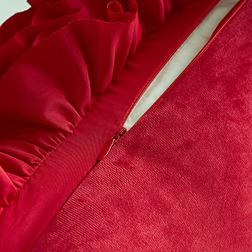 Foindtower Decorative Throw Pillow Covers Handmade 3D Ruffled Flower Cushion Cases Floral Ruffles Accent Pillow Cases Elegant Home Decorations For Couch Bed Sofa Bedroom Living Room 18X18 Inch Red #TOP3
