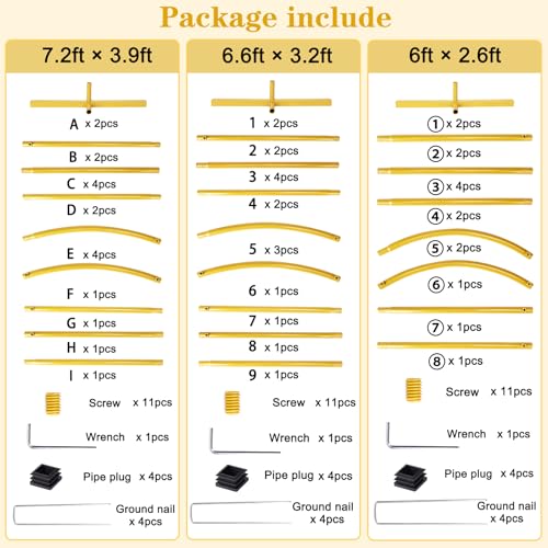 Image of RUBFAC Metal Arch Backdrop Stand Set of 3 (6FT & 6.6FT & 7.2FT), Gold Wedding Arch Frame Balloon Arch Backdrop Stand for Birthday Party Baby Shower Anniversary Graduation Ceremony Decoration
