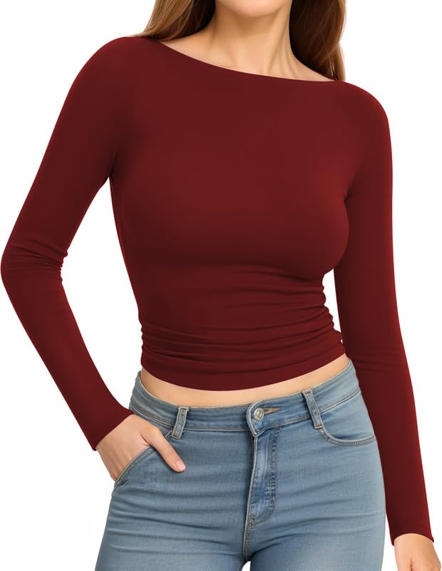 THE BLAZZE Women's Cotton Boat Neck Full Sleeve Blouse L2659 MRN - Image 1