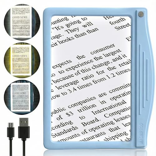 Image of MagniPros 5X Rechargeable Large Ultra Bright LED Page Magnifier with Anti-Glare Lens & 3 Color Light Modes, Relieve Eye Strain- Ideal for Reading Small Print, Low Vision, Seniors