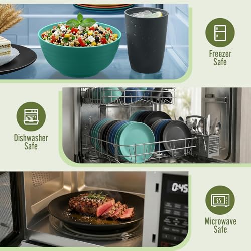Image of 40 PCS Wheat Straw Plates and Bowls Sets,Dishware Set for 8,Unbreakable Kitchen Plates and Bowls Set for Travel Party Dishwasher & Microwave Safe Lightweight Plastic Dishes Set - Calm Tones