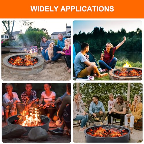 Fire Pit Ring with Grill-Grate, Firepit Cooking Ring 2.5MM Steel Heat-Resistant Large Fire Pit Insert Round, Above/In Ground Fire Pit, for Camping Garden Backyard, 36" x 36" x 7.8"