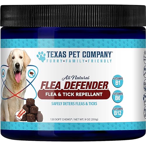 Texas Pet Company Flea and Tick Prevention for Dogs Chewables - Natural Dog Fleas & Ticks Treatment Chewable Supplement - Oral Pills - All Breeds & Ages - USA Made 120 Soft Chews Flea Defender