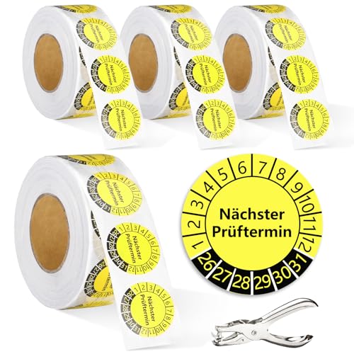 2000 Stück Prüfplaketten 20mm Prüfaufkleber 2026-2031 Nächster Prüftermin Aufkleber Auf Rolle Vinylfolie Lochzange Papier Plakette Selbstklebend für Elektrogeräte Leitern und Tritte Kabel Gelb