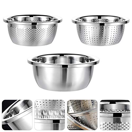 Cesto de escorredor de cozinha com 3 peças DOITOOL de aço inoxidável, tigela de drenagem de vegetais