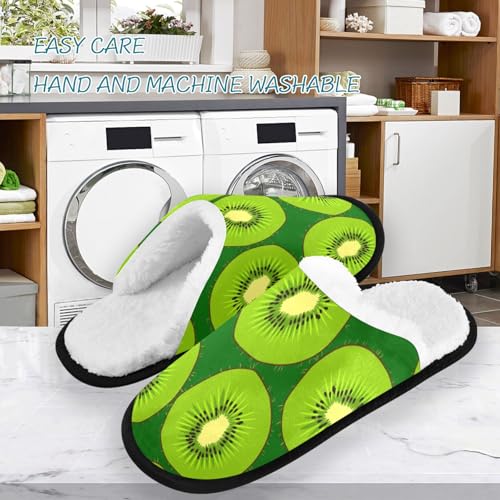 visesunny Funny Slippers for Women Men Soft Plush Warm Fuzzy Winter holiday slippers Green Kiwi Fruit Cozy House Slippers Comfy Bedroom Slippers Indoor Outdoor Shoes3