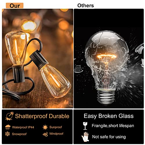 Damaing Outdoor String Lights 200 Ft Waterproof Patio Lights With 102 St38 Shatterproof Led Bulbs, Dimmable Vintage Edison String Lights For Outside House Backyard Porch Gazebo Party,2-Pack X 100Ft #TOP1
