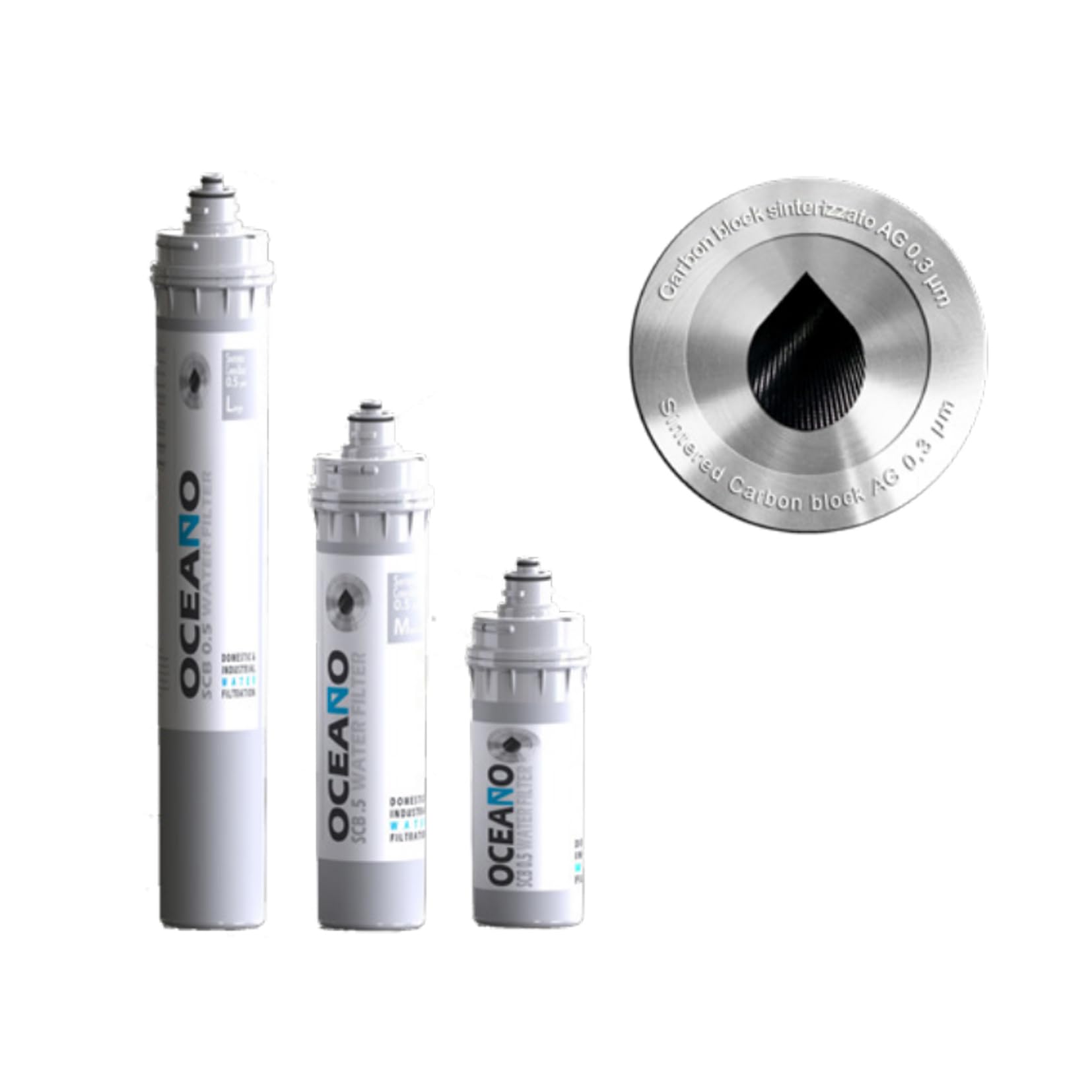 Oceano Filtro Sintered Carbon Block 0,3 Micron argentizzato (Small)