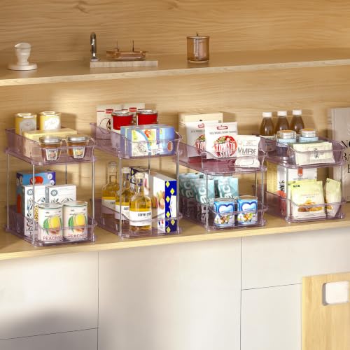 Image of Delamu 2-Tier Under Sink Organizers and Storage, Multi-Purpose Stackable Bathroom Cabinet organizers, Pull Out Kitchen Pantry Organization and Storage with Dividers(2 Pack, Purple)