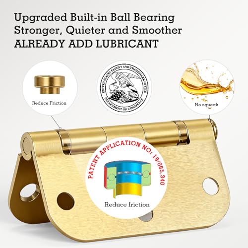 Image of 6 Pack Satin Brushed Brass Door Hinges 3-1 /2 inch x 3.5 Inch 5 /8 inchRadius Integral Ball Bearing Door Hinge No Squeak Enduring Mute Standard Hinges for Interior Doors Bed Room RV Home Decor House Essentials