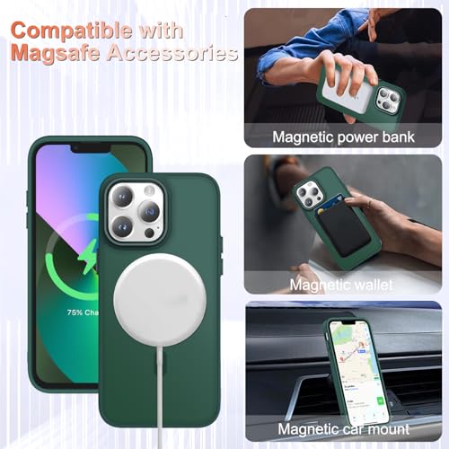 Image of YENAPOON for iPhone 12 Pro Max Case, Matte Magnetic Phone Case, Dark Green | Fit for Magsafe, Screen Protector Included, Translucent Frosted Slim Shockproof Protective Cover