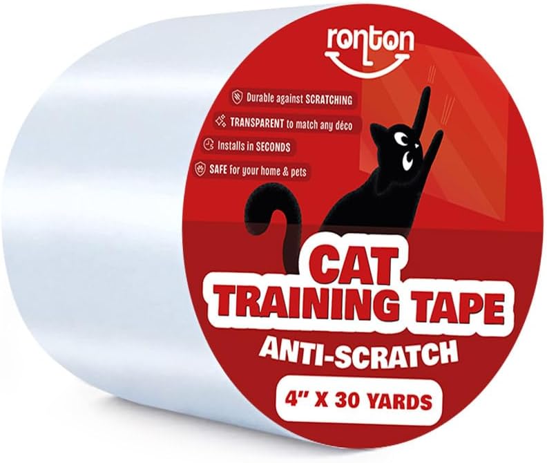 Ronton Anti Cat Scratch Deterrent Tape, 4" x 30 Yards Roll Anti Cat Scratch for Furniture | 100% Transparent - Double Sided Cat Training Tape| Couch, Door, Furniture Protector