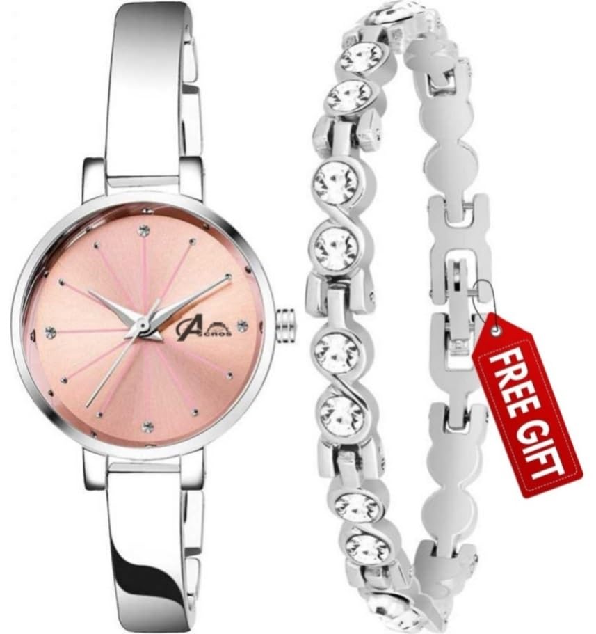 Acnos® Premium Brand – Analogue Women’s Watch for Women with Diamond Bracelete for Girl’s Or Women (Pink Blue Black Dial Silver Colored Strap) Pack of 2 Valentine Spacial