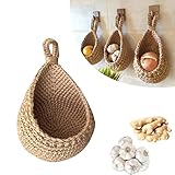 Hanging Wall Vegetable Fruit Baskets Jute Eco Teardrop Hanging Basket Bohemian Handwoven Wall Mount...