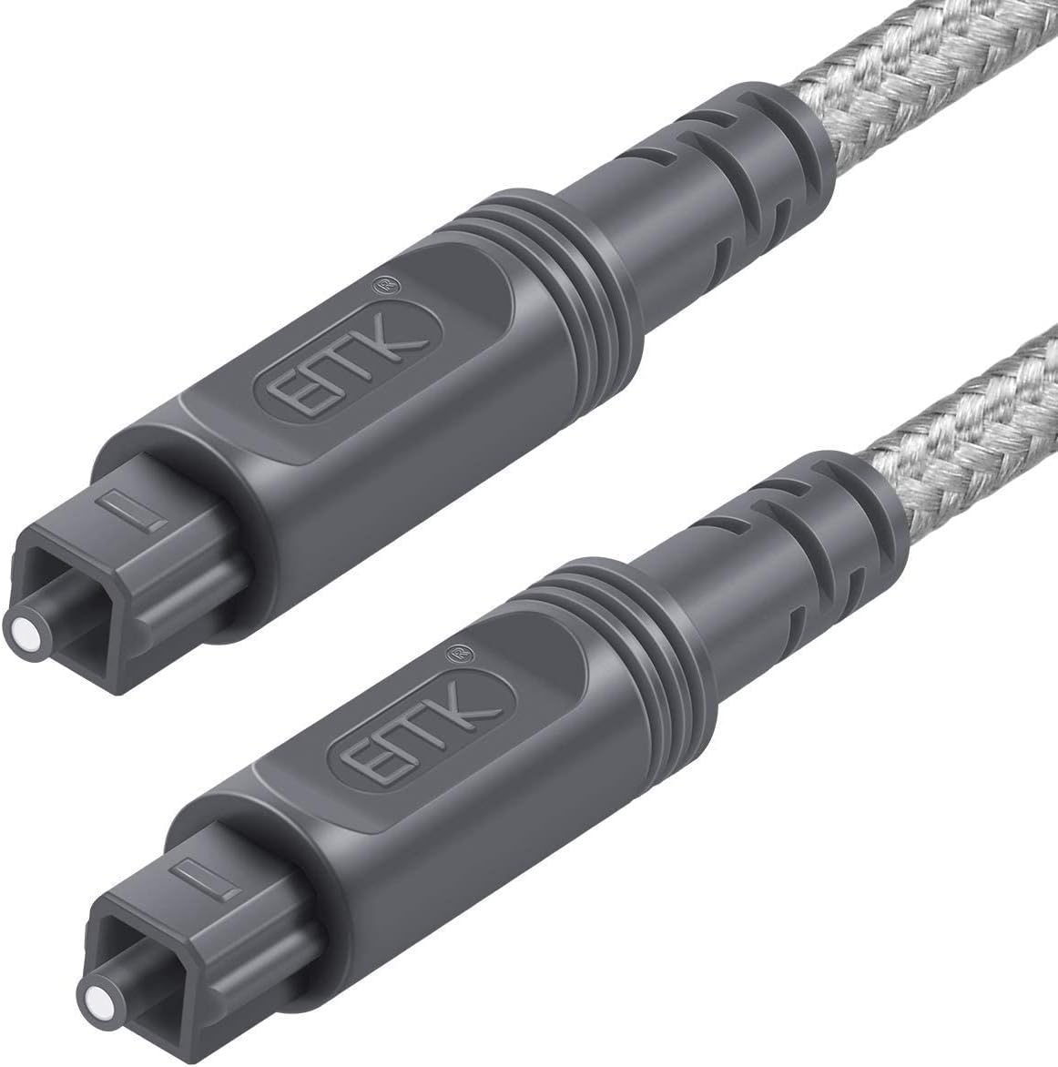 EMK Digital Optical Audio Cable Toslink Cable-[Cotton Braided Jacket,Durable & Flexible] Fiber Optic Cord Compatible with Home Theater,Sound bar,TV,PS4,Xbox & More (1.5M/5FT),Grey