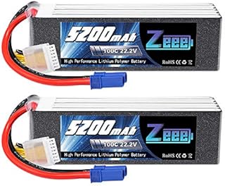 Zeee 22.2V 100C 5200mAh 6S Lipo Battery with EC5 Connector RC Battery for RC Car Truck Airplane Helicopter Quadcopter Boat (2 Pack)