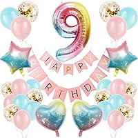9th Birthday Decorations for Girls Boys, Number 9 Balloon, Happy Birthday Banner, Gradient color Age 9 Birthday Balloons, Large Digital Balloon 9 for Great Baby Shower, Birthday, Anniversary