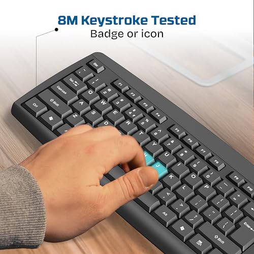 Image of Wired USB Keyboard for Laptop, PC & Desktop, Full Size USB Computer Keyboard with Numeric Keypad, Quiet Soft Keys, Multimedia Controls, Adjustable Stand, 1.4m Cable, Black