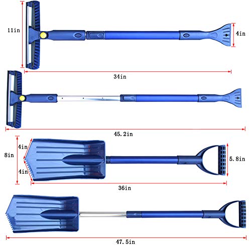 YEAHPY Extendable 4-in-1 Snow Removal Kit, Detachable Designed with Snow Shovel, Ice Scraper, Snow Brush and Squeegee for Cars Trucks Portable Emergency Snow Shovel Set - Thumbnail 4