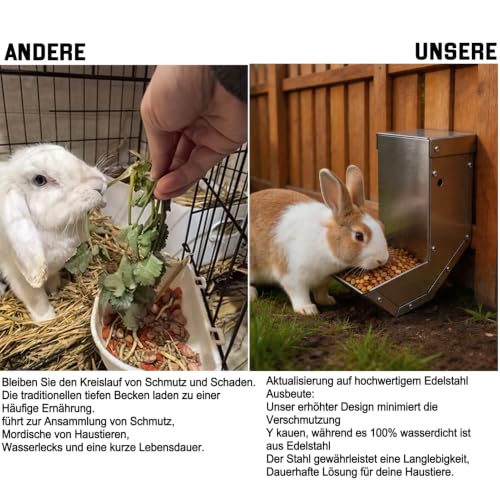 304 Edelstahl Automatischer Futterspender für Käfig Haustiere Schwerkraft-Futterstation für Kaninchen,Igelhaus, Vögel, Chinchilla Katzen, Frettchen und andere Kleintiere