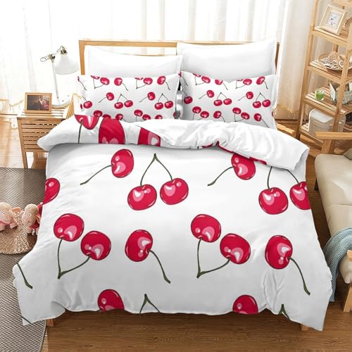 Housse de couette cerise 140x200cm en microfibre douce pour lit simple - 3