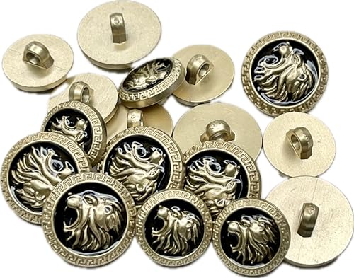 Image of Abs Golden 3D Lion Head Shank Button Embedded Enameled Lucite Round Abs Button for Blazer Suits Coat Bandhgala DIY Art & Crafts (Pack of 8 Big, Black Lucite)