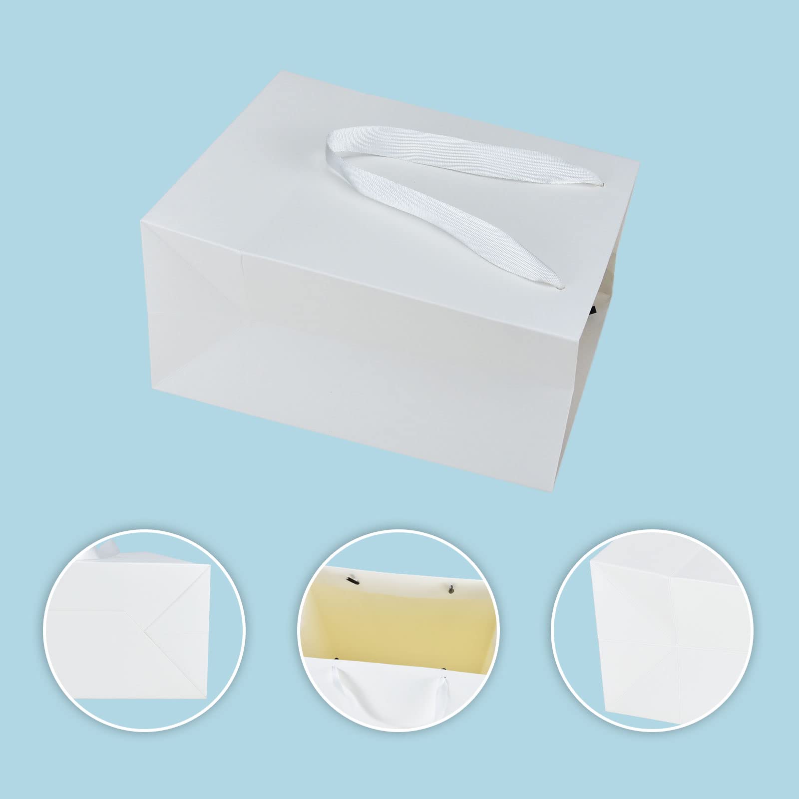 HUAPRINT 30 Pack White Medium Paper Bags with Handles - 8x5x10 inch Gift Wrap Bag for Retail,Party Favor,Merchandise,Business,Shopping,Wedding