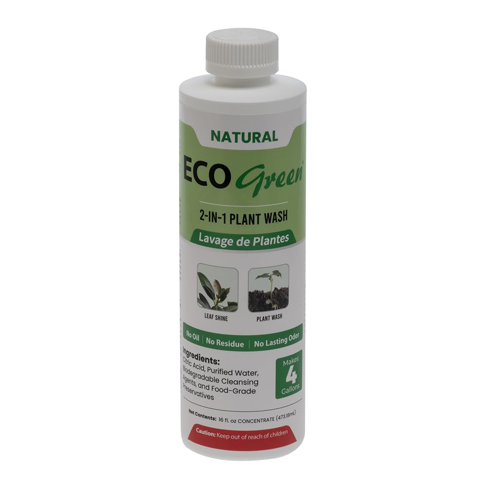 ECO Green Leaf Shine & Plant Wash - Multi-Use Foliar Spray, Soil Drench, Dip | Cleans Dirt, Debris, Biofilm | for Indoor & Outdoor Plants, Crops, Ornamentals | Plant Booster (16-Ounce Concentrate)