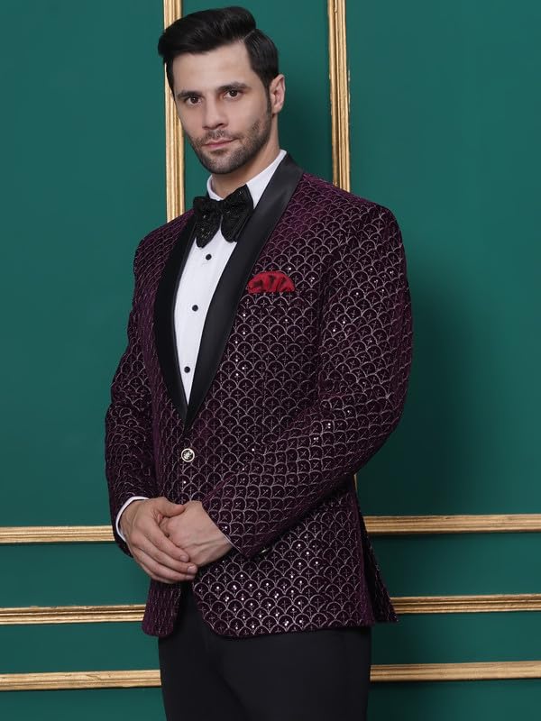 Image of FAVOROSKI Wedding Sequence Blazer Suit for Men | Embroidered Velvet Blazer | Relaxed Fit Blazer for Men Wedding Party | Ethnic Wear Blazer for Men | Blazer Suit for Men | Festive Blazers for Men