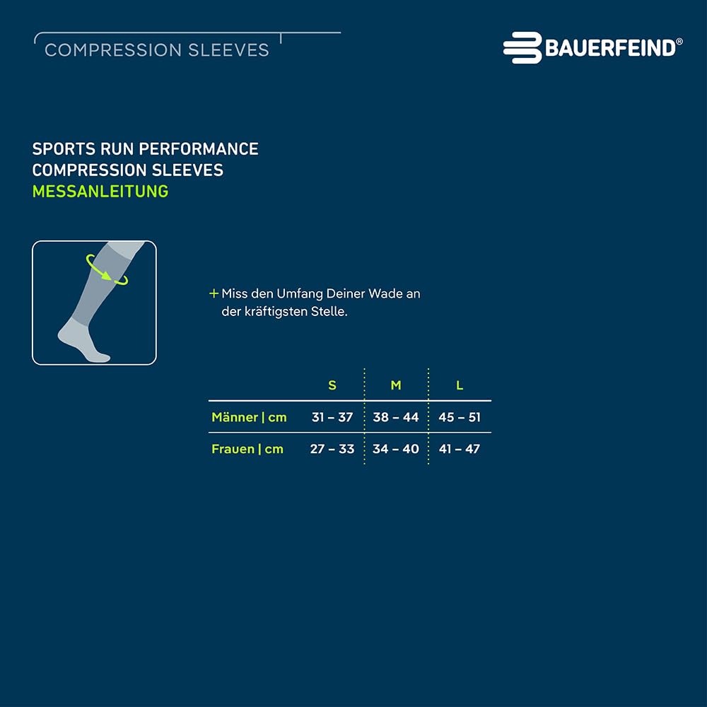 BAUERFEIND Waden Sleeves „Run Performance Compression Sleeve“, 1 Paar Wadenbandagen mit Kompression & 3D-Dots, Beinstulpen