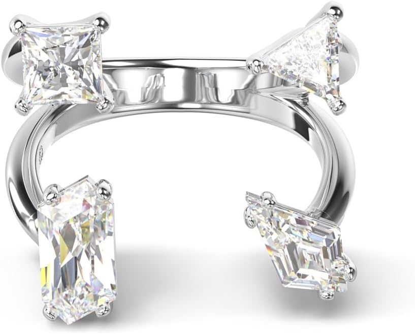 Mesmera open ring, Mixed cuts, White, Silver-tone finish