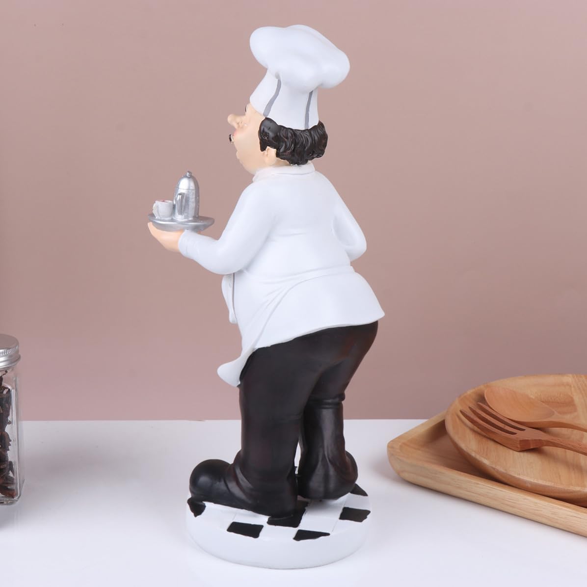 Statuetta Chef in Resina Stile Europeo Bianco, Decorazione Cucina Stabile e Divertente per Caffè e Pasticceria, Figura Chef da Tavolo Unica