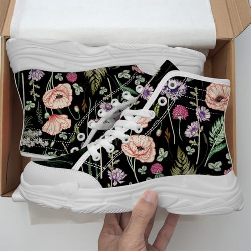 High Top Sneakers for Women Floral Canvas Shoes Gifts for Her Him2
