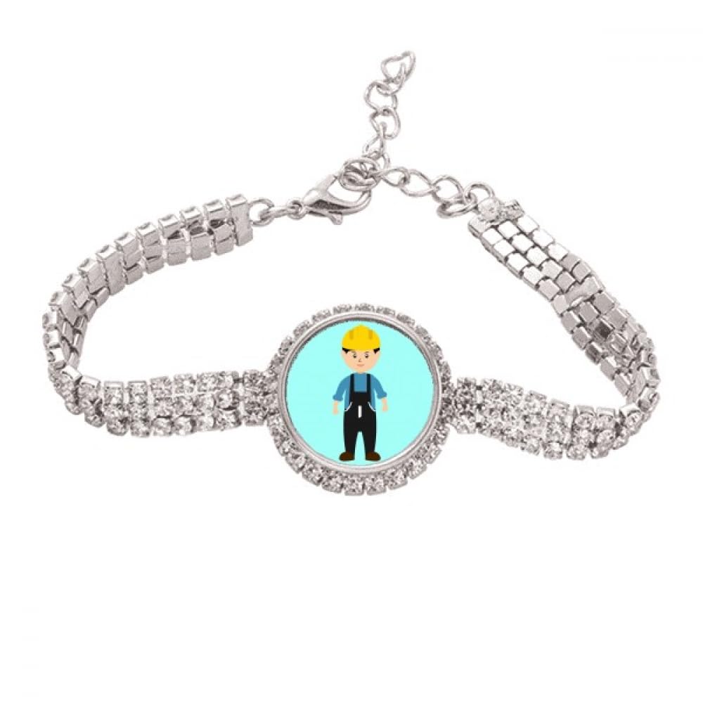 Generic Engineer Labour Force Worker Outline Tennis Chain Anklet Bracelet Diamond Jewelry