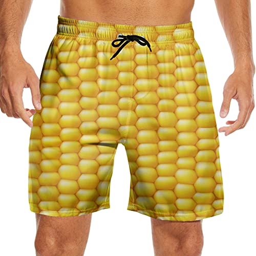 Men's Swim Trunks Corn Quick Dry Beach Shorts with Pockets Swimwear Bathing Suits Long Board Shorts White