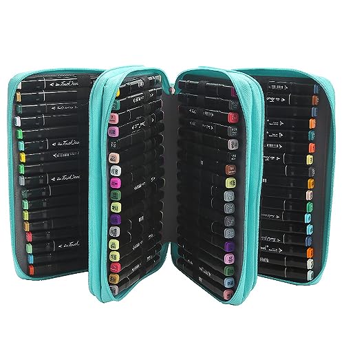 Image of 102 Slots Marker Pen Organizer Case w /Handle | Portable Multilayer Holder for Watercolor Pencils & Gel Pen Markers for Artists, Sketching, Drawing