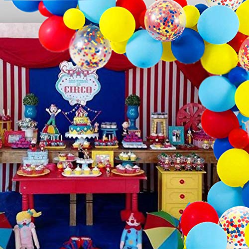 Carnival Circus Balloon Arch And Garland Kit, 103 Pack Red Blue Yellow Latex Balloons And Rainbow Multicolor Pre-Filled Confetti Balloon For Carnival Baby Shower Wedding Birthday Graduation Anniversary Bachelorette Party Background Decorations #TOP5