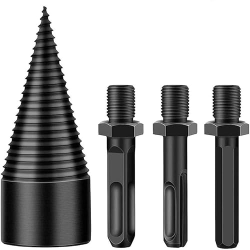 Firewood Drill Bit Set, Wood Splitter Drill Bit, Easy Log Splitting Drill Bit,32MM/42MM Removable Heavy Duty Electric Drills Bits with Round + Hex + Square Shank(32mm+3 Handles)