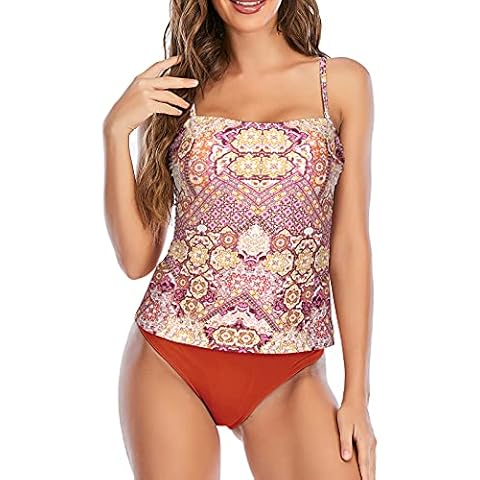 WIN.MAX Women's Tankini Swimsuit 2 Piece Swimsuit with Bottom Bikini Set for Women(Retro Floral, UK14) Cover