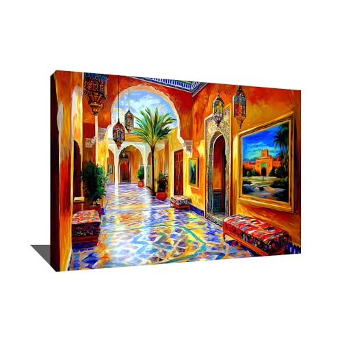 Alessio Cacciatore Tableau Oriental Salon - Impression Sur Toile Maroc - Affiche Art Contemporain - Tableau Arabe Islamique Avec Cadre - Décoration Murale...