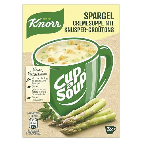 Knorr Cup a Soup Spargelcreme Suppe mit Knusper-Croutons, 3 x 1 Portion, 12er Pack (12 x 42 g)