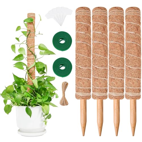 4 Stück 40CM Monstera Rankhilfe Moosstab Pflanzenstütze Pflanzenstab für Monstera Handmade Coco Coir Pole Plant Support for Garten Creeper Plants Grow Up
