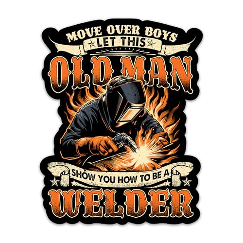TANGOGLAM Let This Old Man Show You How To Be a Welder Sticker, Sarcasm Welding Hood Hard Hat Stickers for Welder, Blue Collar Vinyl Waterproof Sarcastic Decals For Toolbox Helmet Water Bottle Tumbler