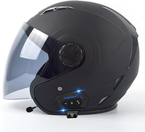 Casco retro de cara abierta 34 para hombre y mujer con Bluetooth, medio casco de motocicleta genial, scooter eléctrico, ciclomotor, ATV Street Jet,