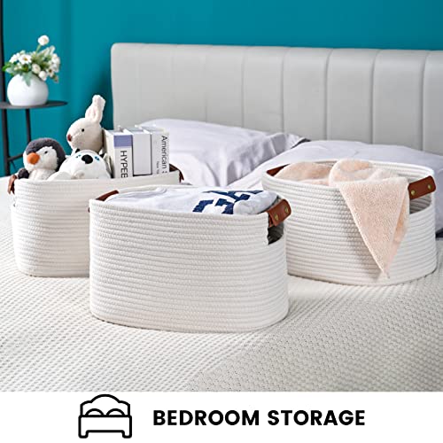 Woven Cotton Rope Storage Basket,Decorative Woven Basket,Decorative Baskets with Detachable Leather Handles for Closet Storage,Woven Baskets For Toy,Blanket, Book Storage(1 pack,White) - Cosy Home Interiors Woven Cotton Rope Storage Basket,Decorative Woven Basket,Decorative Baskets with Detachable Leather Handles for Closet Storage,Woven Baskets For Toy,Blanket, Book Storage(1 pack,White) - Image 7