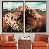 2 Piece Framed Canvas Wall Art Horse Canvas Prints Home Artwork Decoration for Living Room,Bedroom - 16