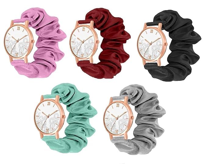 Analog Dial Scrunchie Watches, Strap Cloth Fabric Wristband, Elastic Scrunchy Bands, Multicolour Watch for Women & Girls-picture-46
